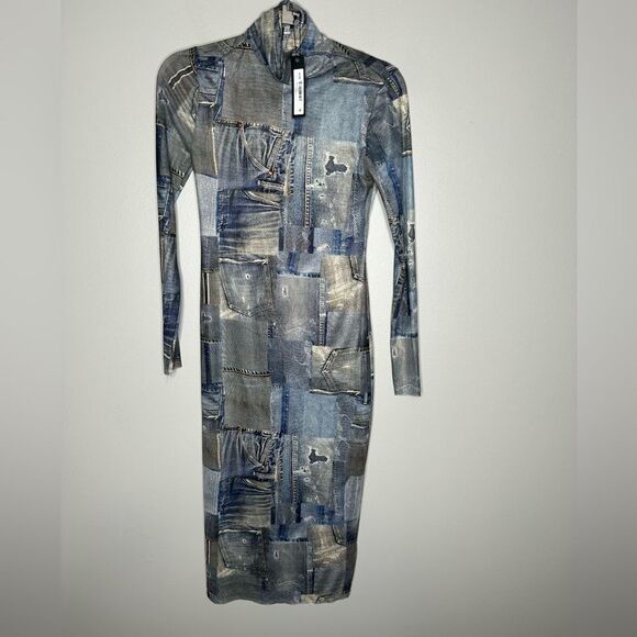 Steve Madden Vivienne Mesh Denim Print Dress - Picture 4 of 6